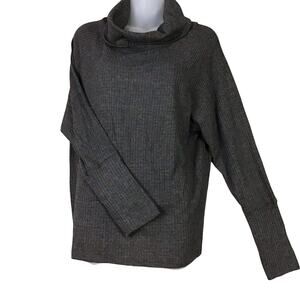 Bobeau Womens Medium Top Dark Gray Charcoal Waffle Knit Cowl Neck Long Sleeve